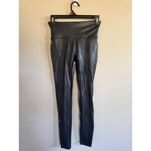 Spanx Faux Leather Leggings Black Smoothing High Waist Tummy Control Womens